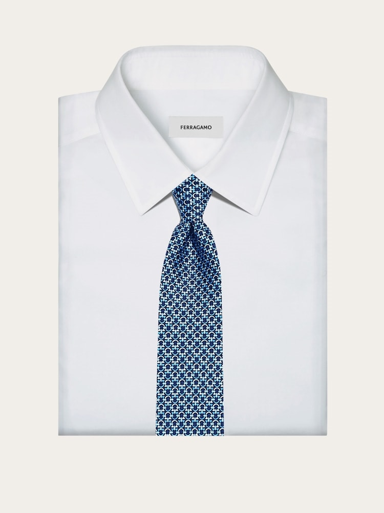 Gancini print silk tie Gallery image 4