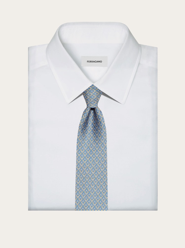 Gancini print silk tie Gallery image 4