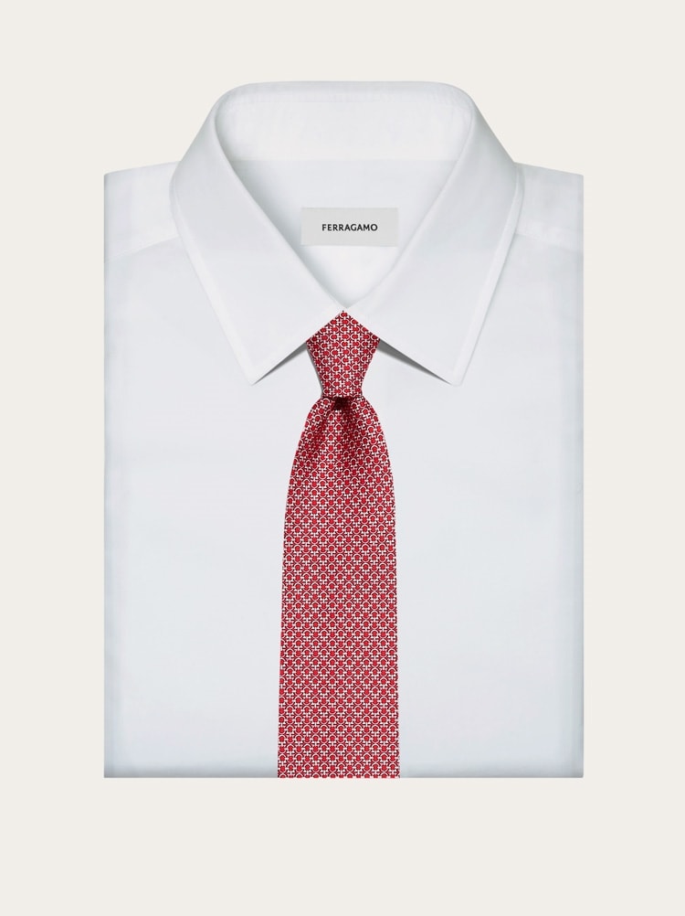 Gancini print silk tie Gallery image 4