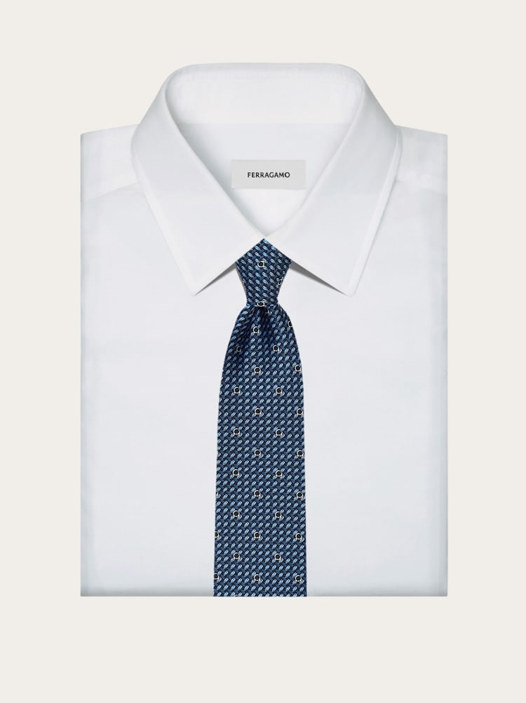 Gancini print silk tie Gallery image 4
