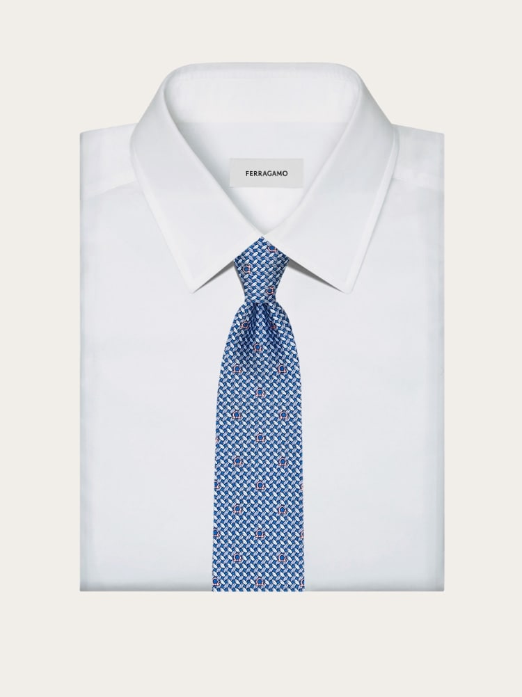 Gancini print silk tie Gallery image 4