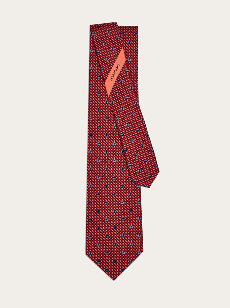Gancini print silk tie Gallery image 3