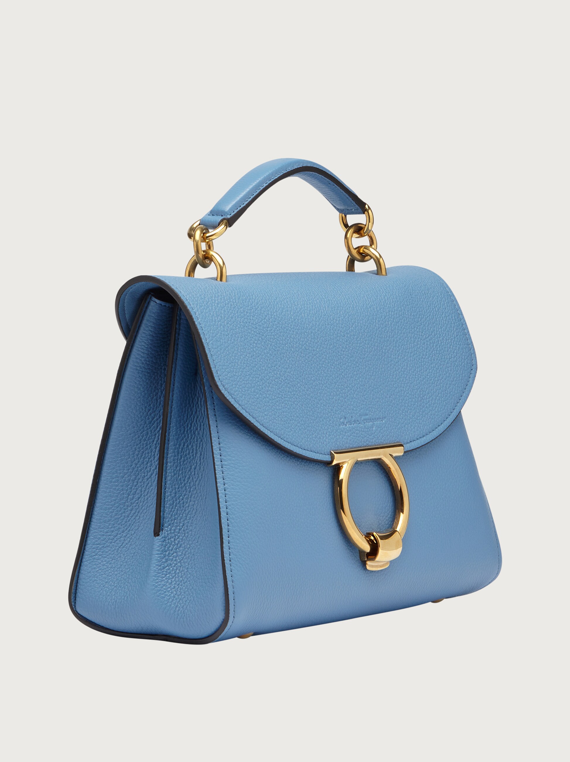 SALE★ Salvatore Ferragamo TRIFOLIO トップハンドルバッグ Ferragamo Trifolio Blue Leather Women's Top Handle Bag FZ-21
