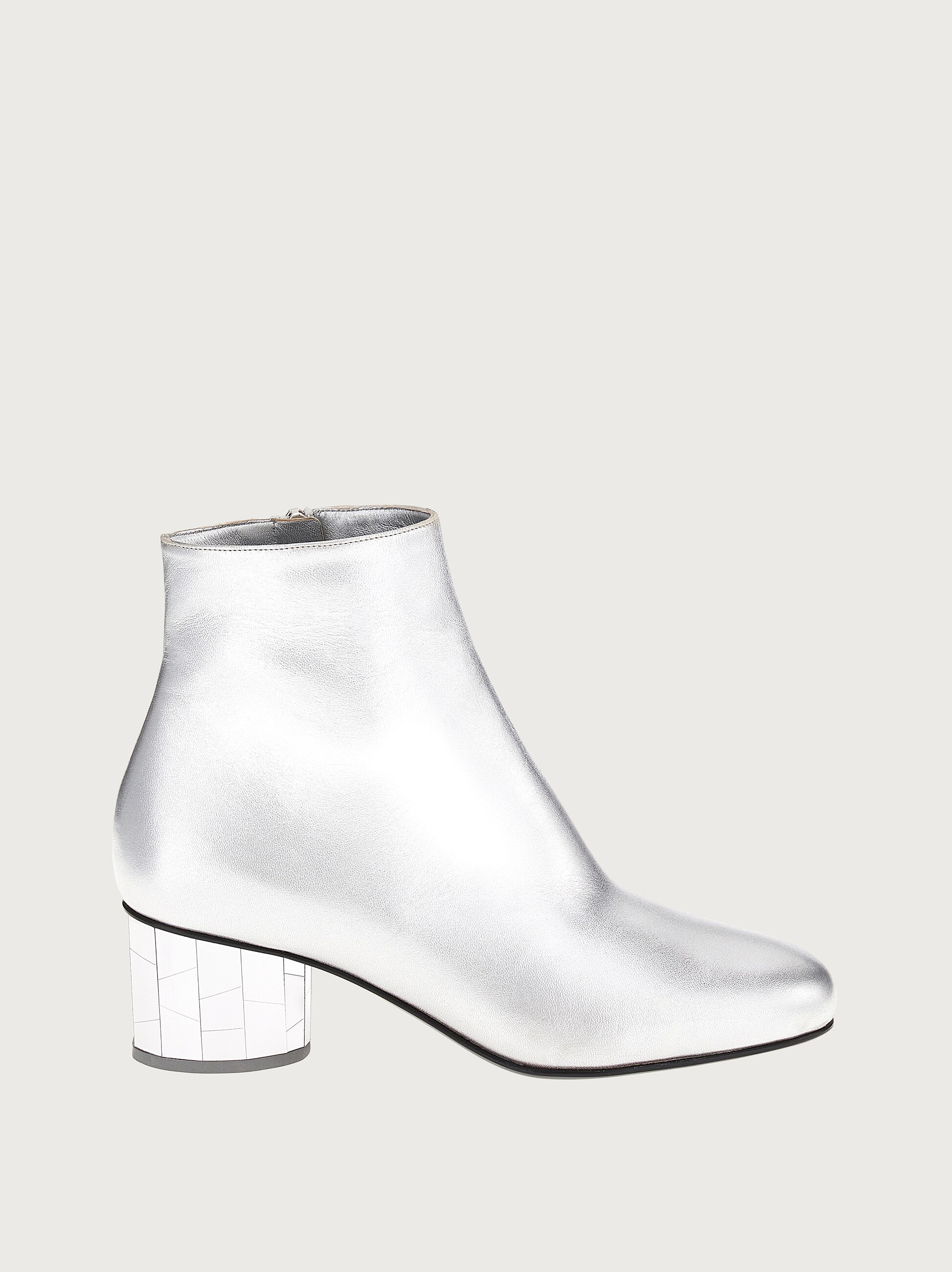 shiny silver ankle boots
