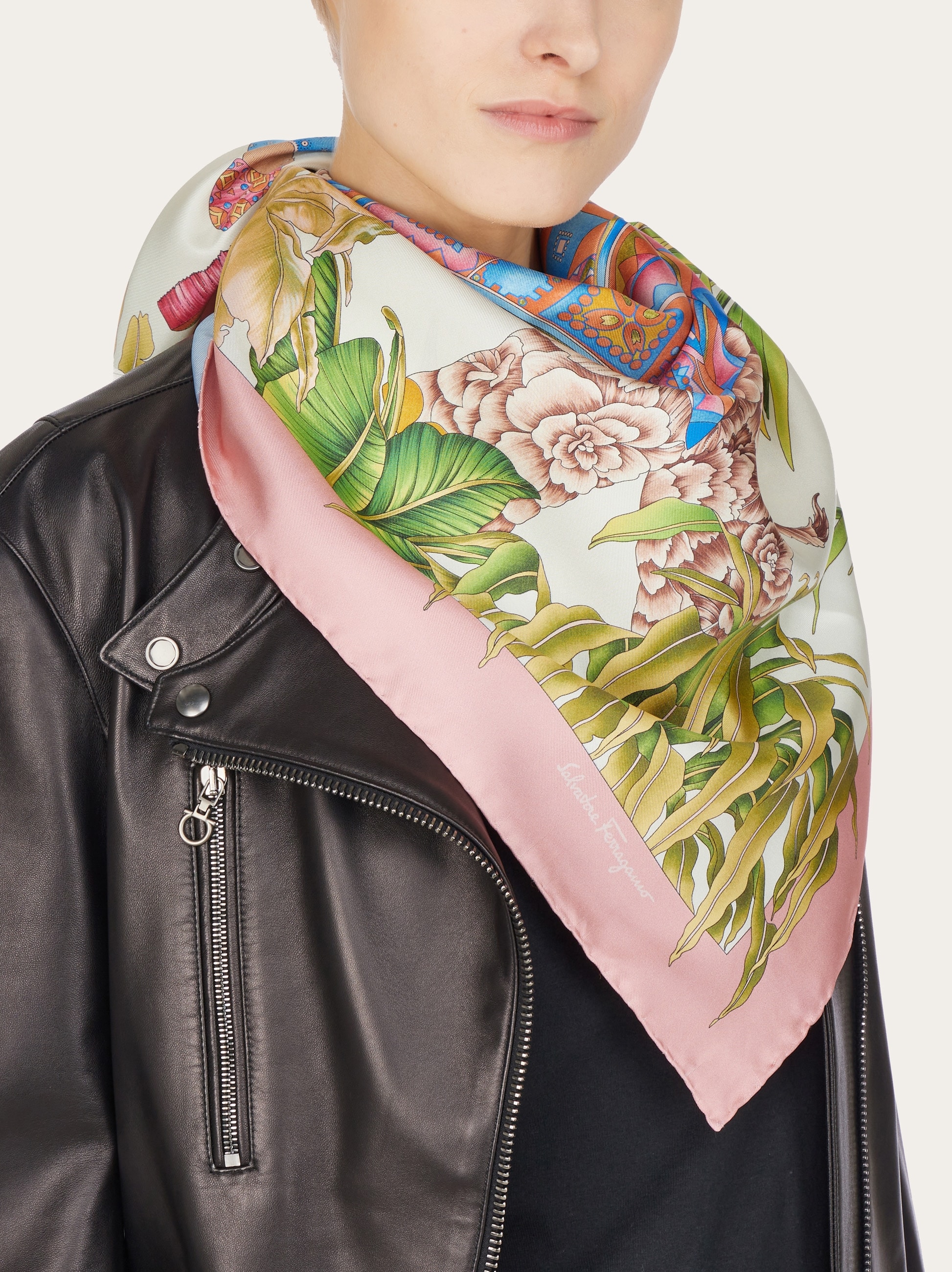 India print silk double face scarf - Women | Ferragamo