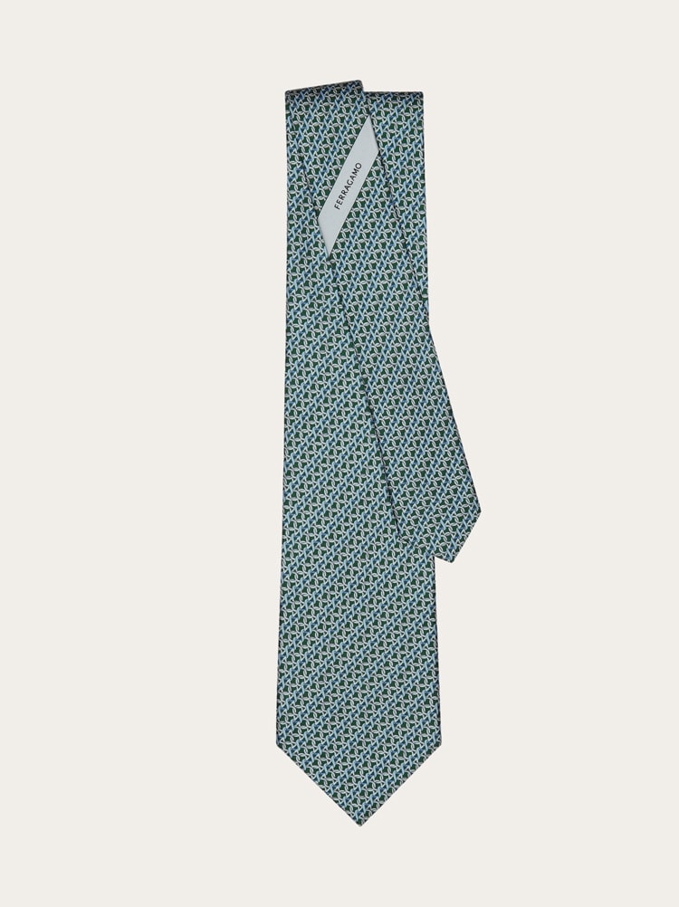 Gancini print silk tie Gallery image 3