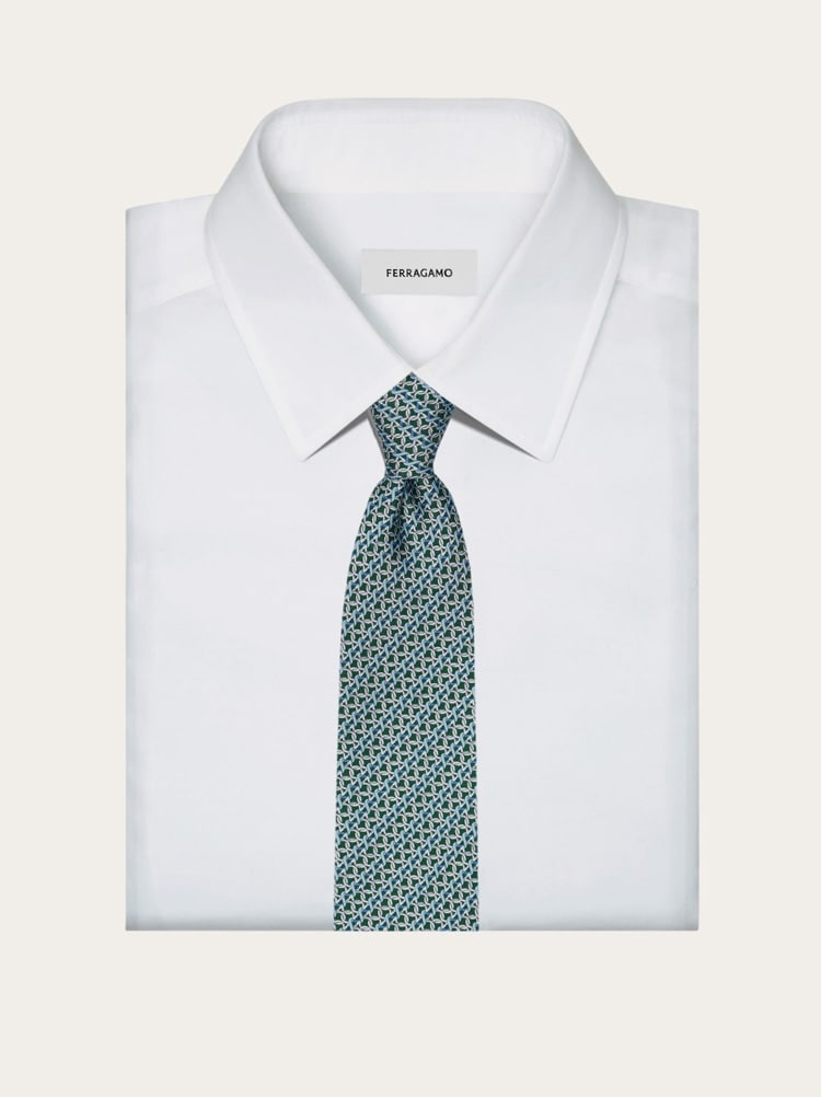 Gancini print silk tie Gallery image 4