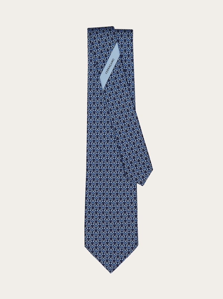 Gancini print silk tie Gallery image 3