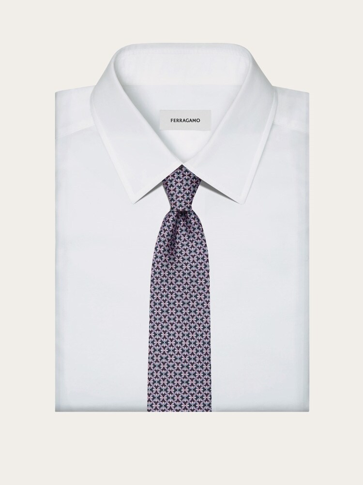 Gancini print silk tie Gallery image 4
