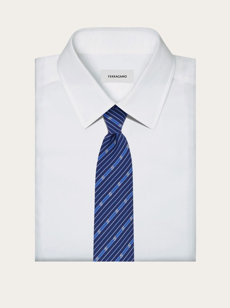 Gancini print silk tie Gallery image 4