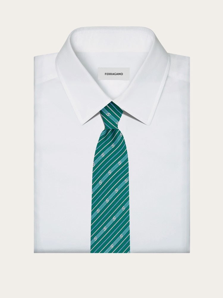 Gancini print silk tie Gallery image 4