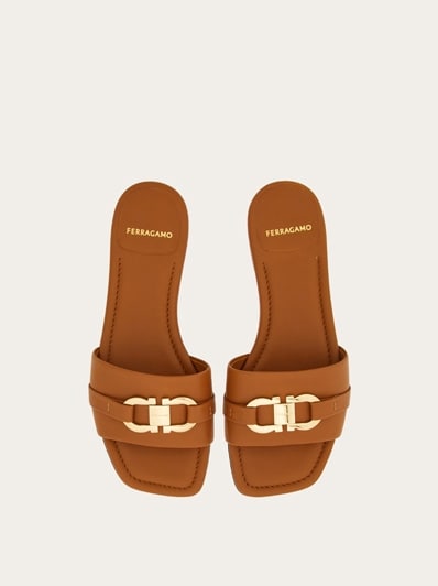 【FERRAGAMO】GANCINI SLIDE SANDALS Salvatore Ferragamo Gancini Slide Sandal, Red/Gold Size 38