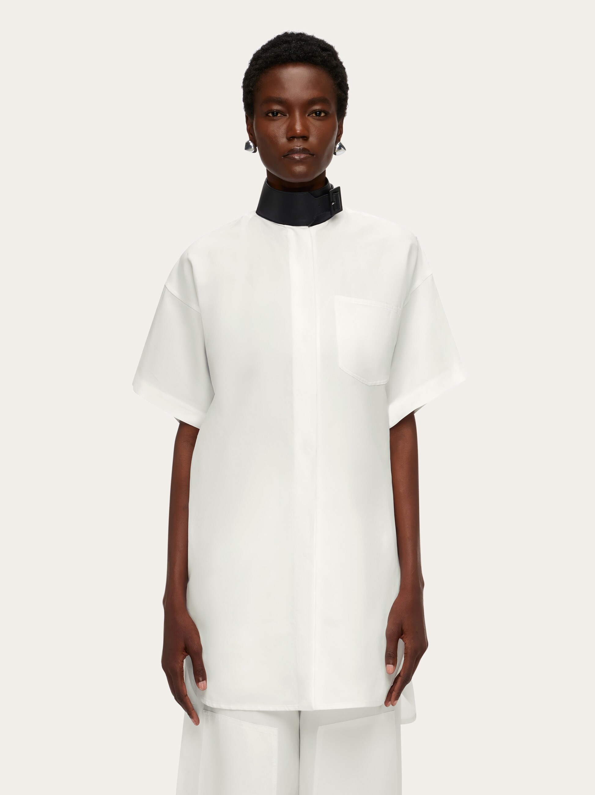 Shirt with eco-leather collar - Ready to Wear - Women - Salvatore 