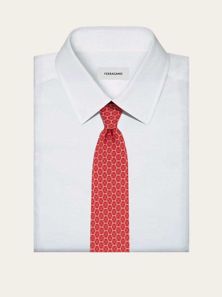 Gancini horsebit print silk tie Gallery image 4