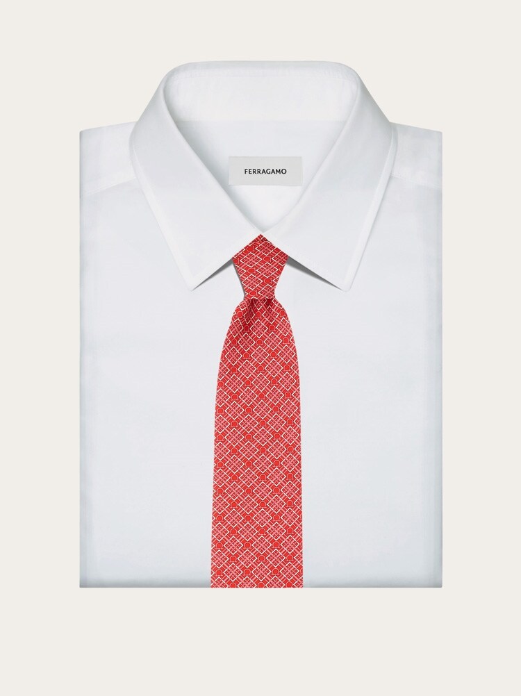 Check Gancini print silk tie Gallery image 4