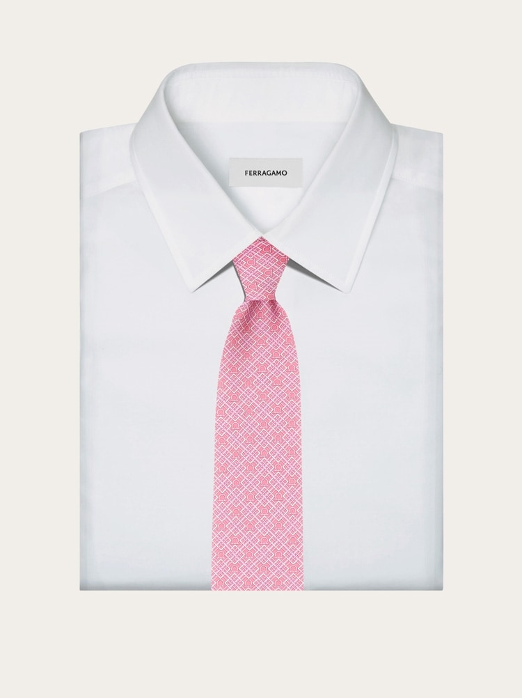 Check Gancini print silk tie Gallery image 4