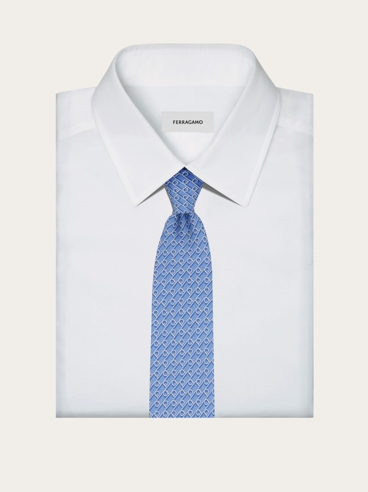 Gancini print silk tie Gallery image 4