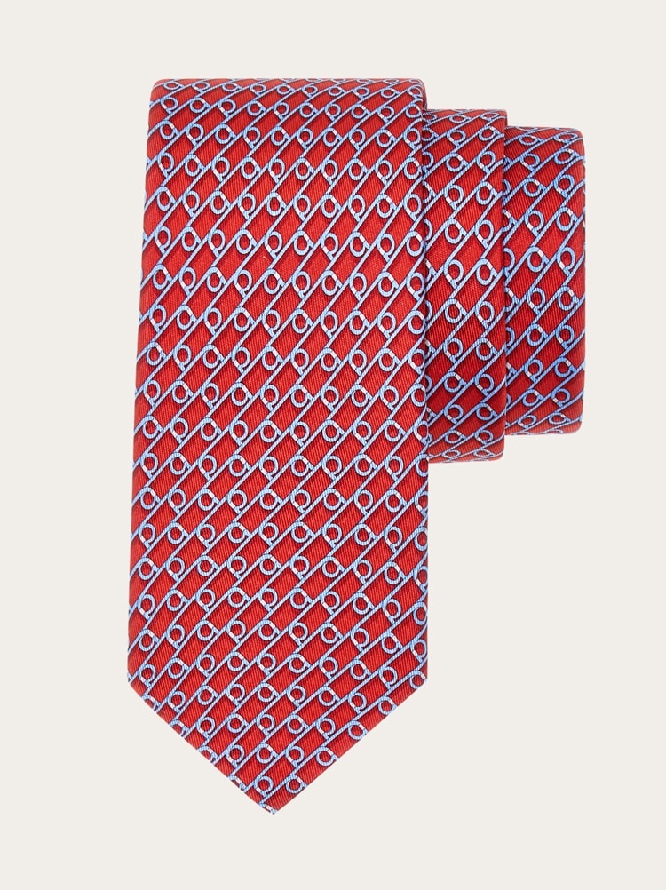 Gancini print silk tie Gallery image 1