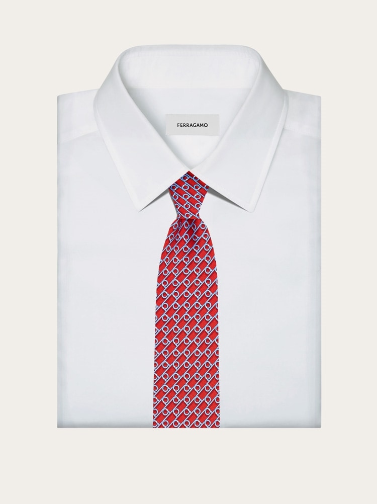 Gancini print silk tie Gallery image 3