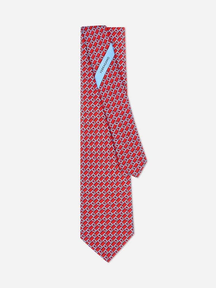 Gancini print silk tie Gallery image 4