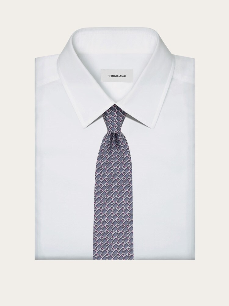 Gancini print silk tie Gallery image 4