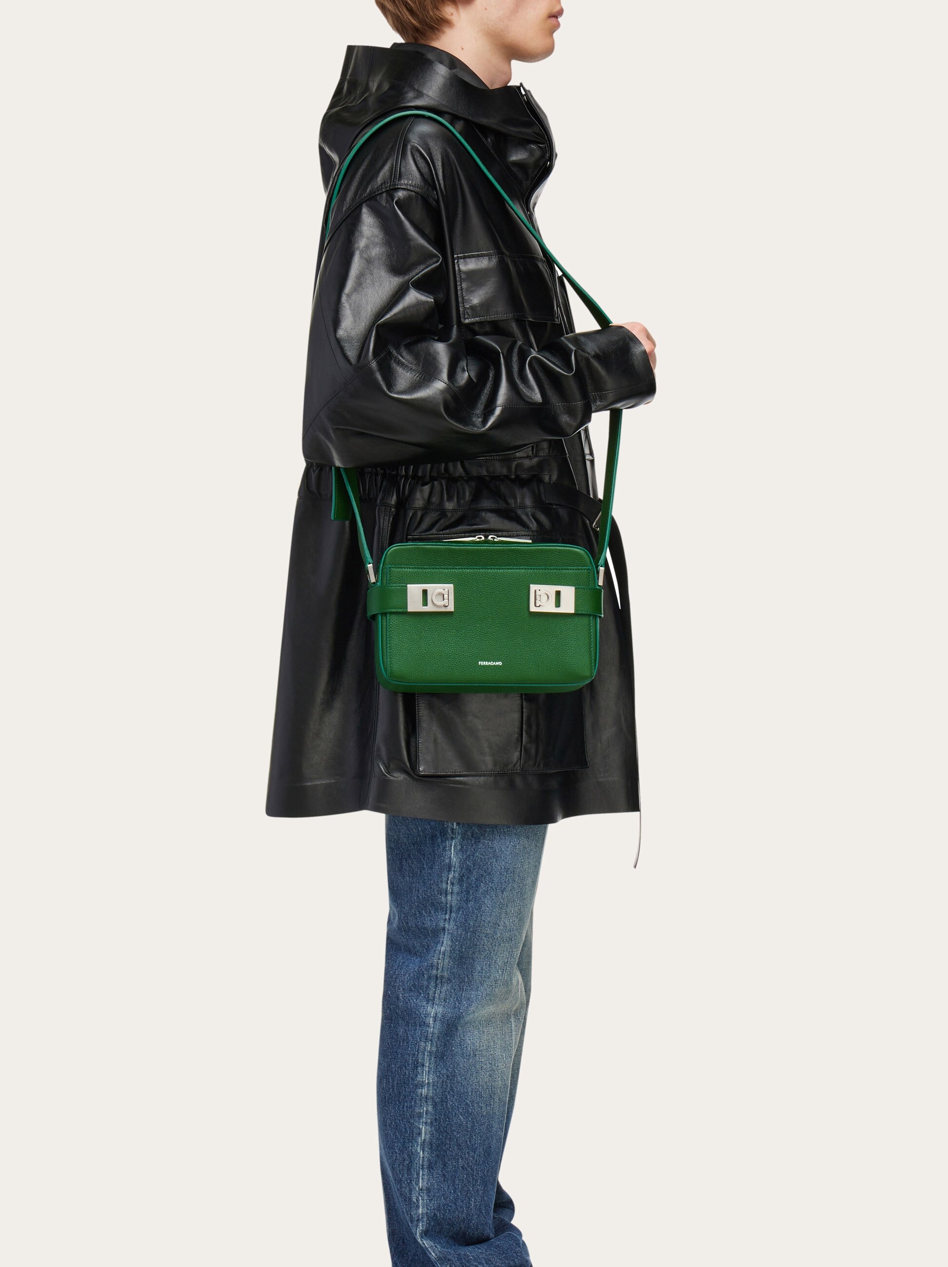 Shoulder bag with Gancini buckles - Bags - Men - Salvatore 