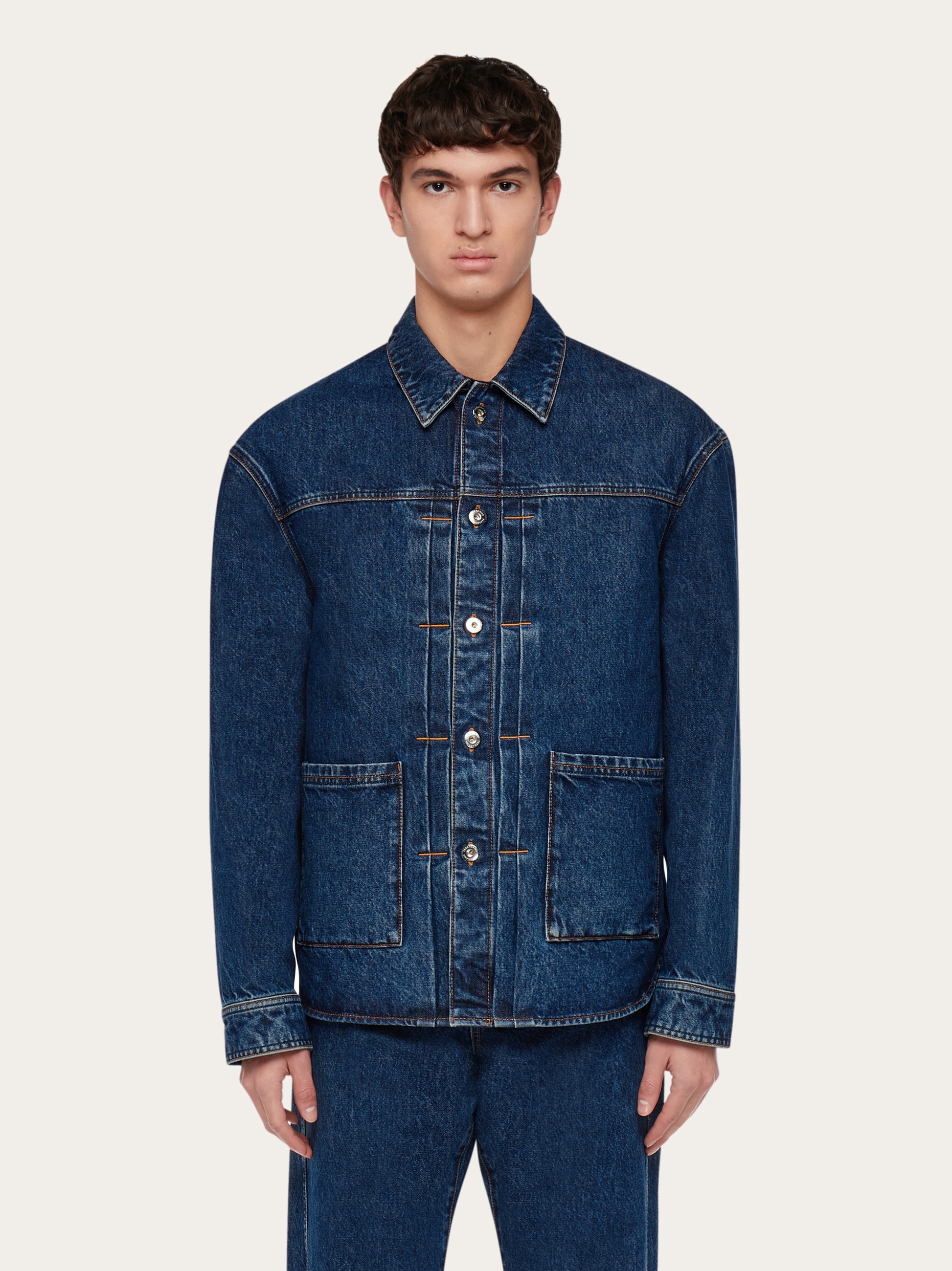 フェラガモ　デニムジャケット Ferragamo logo-buttons Cotton Denim Jacket | Black | FARFETCH