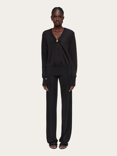 V-neck sweater with golden clip - Women | Ferragamo