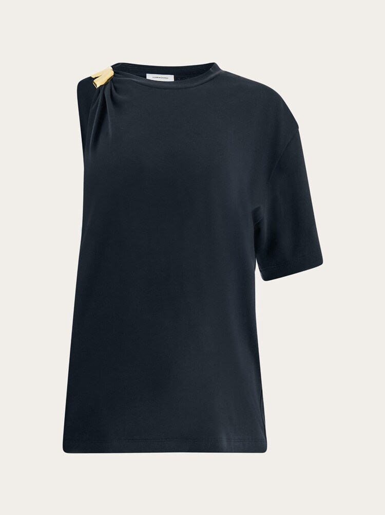 Crew neck t-shirt with golden clip Gallery image 1