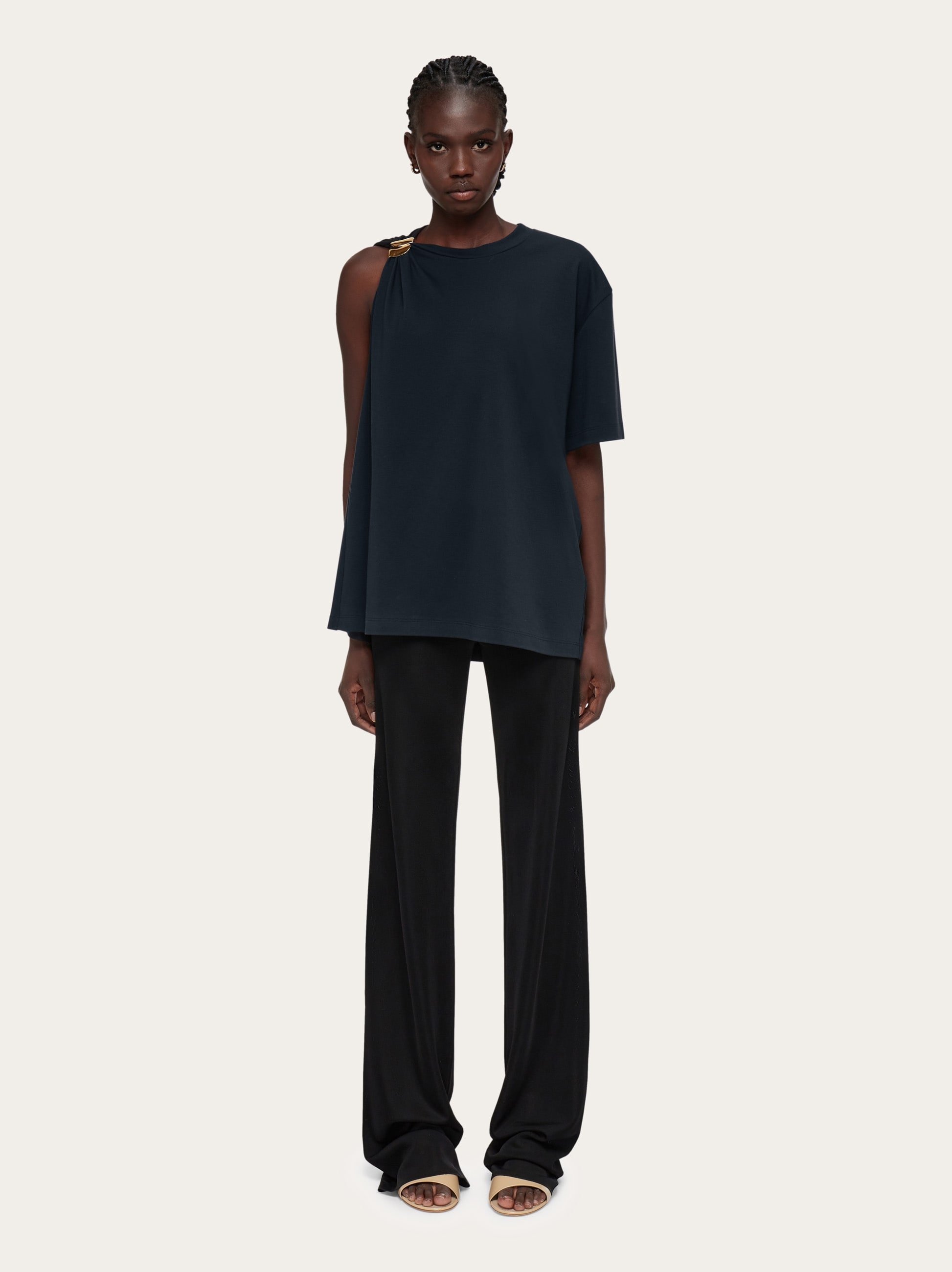 Crew neck t-shirt with golden clip - Ready to Wear - Women 