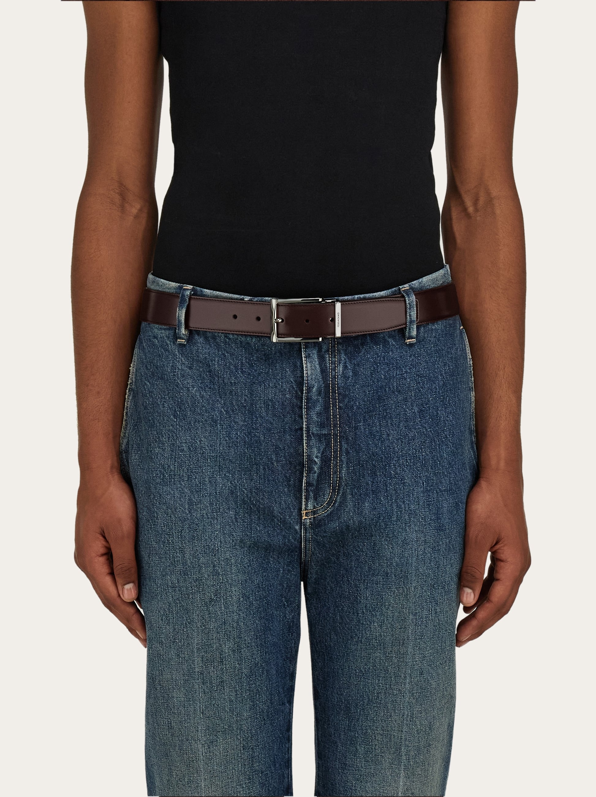 Reversible and adjustable belt with rectangular buckle - Men