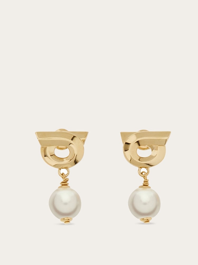 Gancini earrings with synthetic pearls Gallery image 1