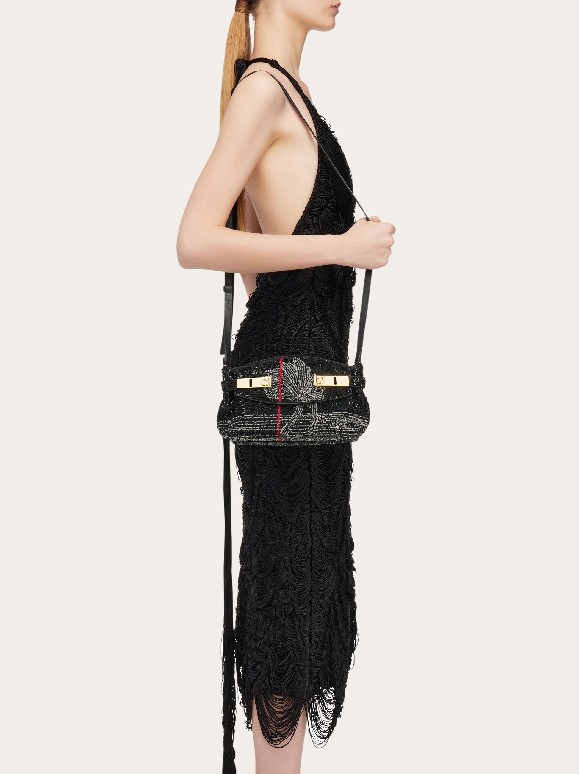 Hug soft crossbody bag with sequins (XS) - Women | Ferragamo
