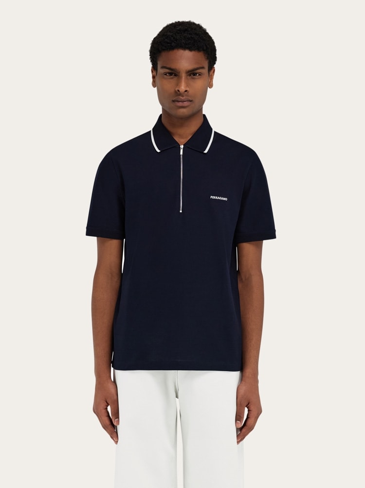 Cotton polo shirt with zip closure Gallery image 2