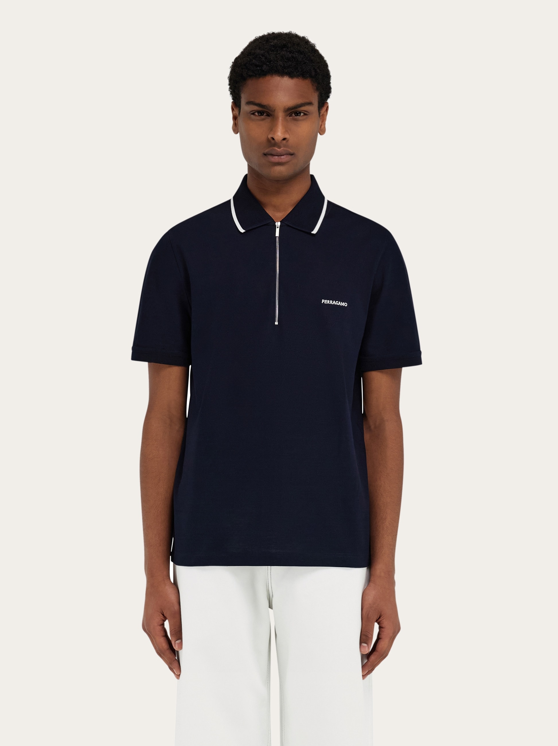 Cotton polo shirt with zip closure - Men | Ferragamo