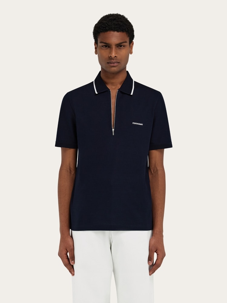 Cotton polo shirt with zip closure Gallery image 5