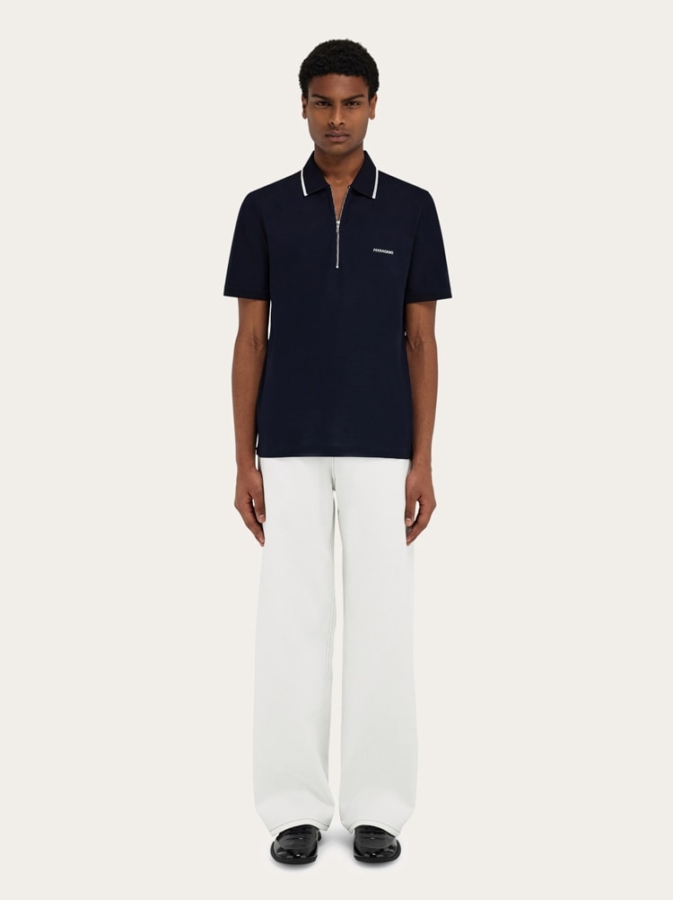 Cotton polo shirt with zip closure Gallery image 6