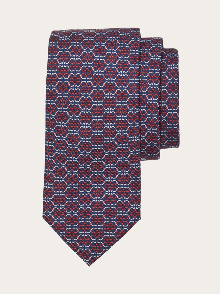 Gancini print silk tie Gallery image 1