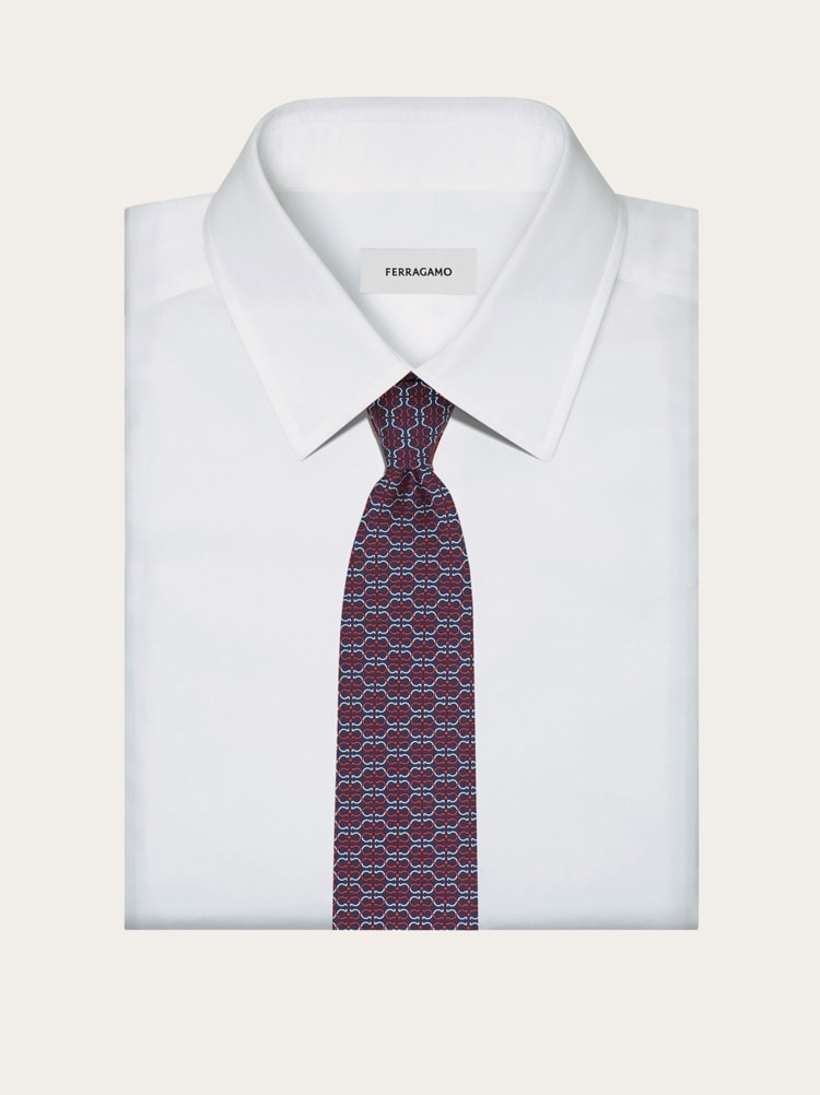 Gancini print silk tie Gallery image 4