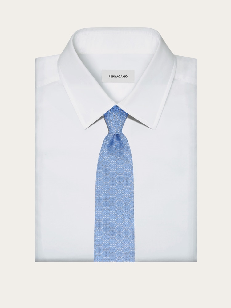 Gancini print silk tie Gallery image 4