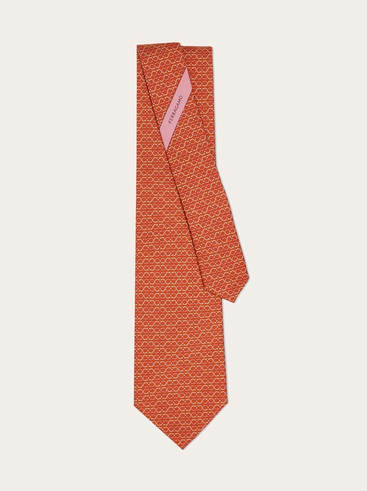 Gancini print silk tie Gallery image 3