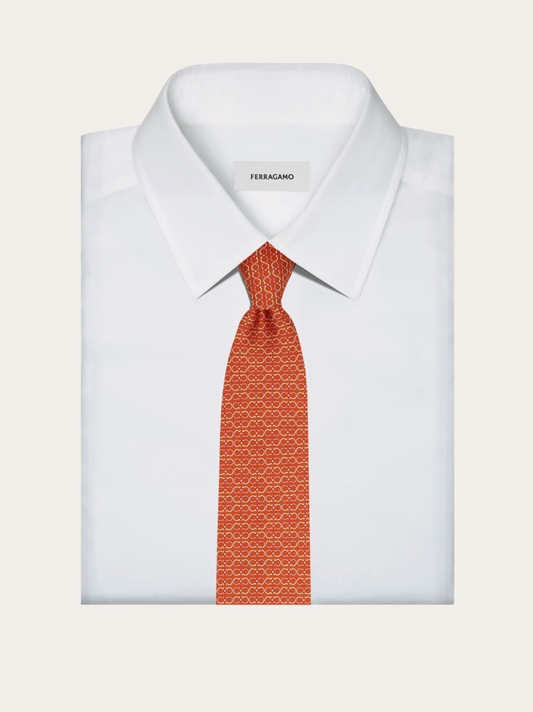 Gancini print silk tie Gallery image 4