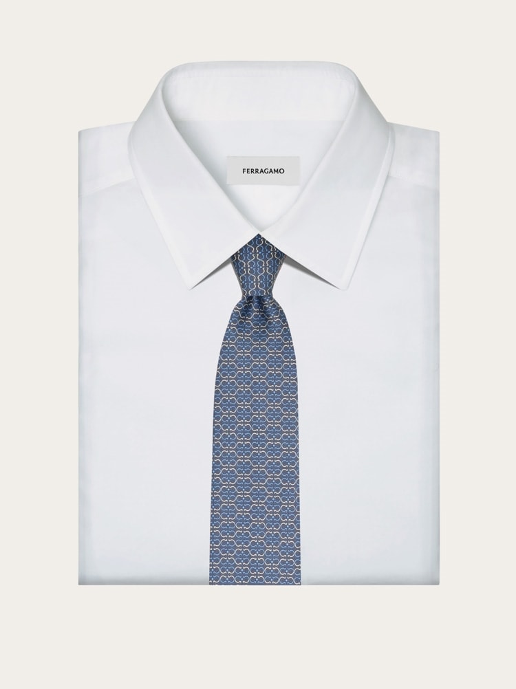 Gancini print silk tie Gallery image 4