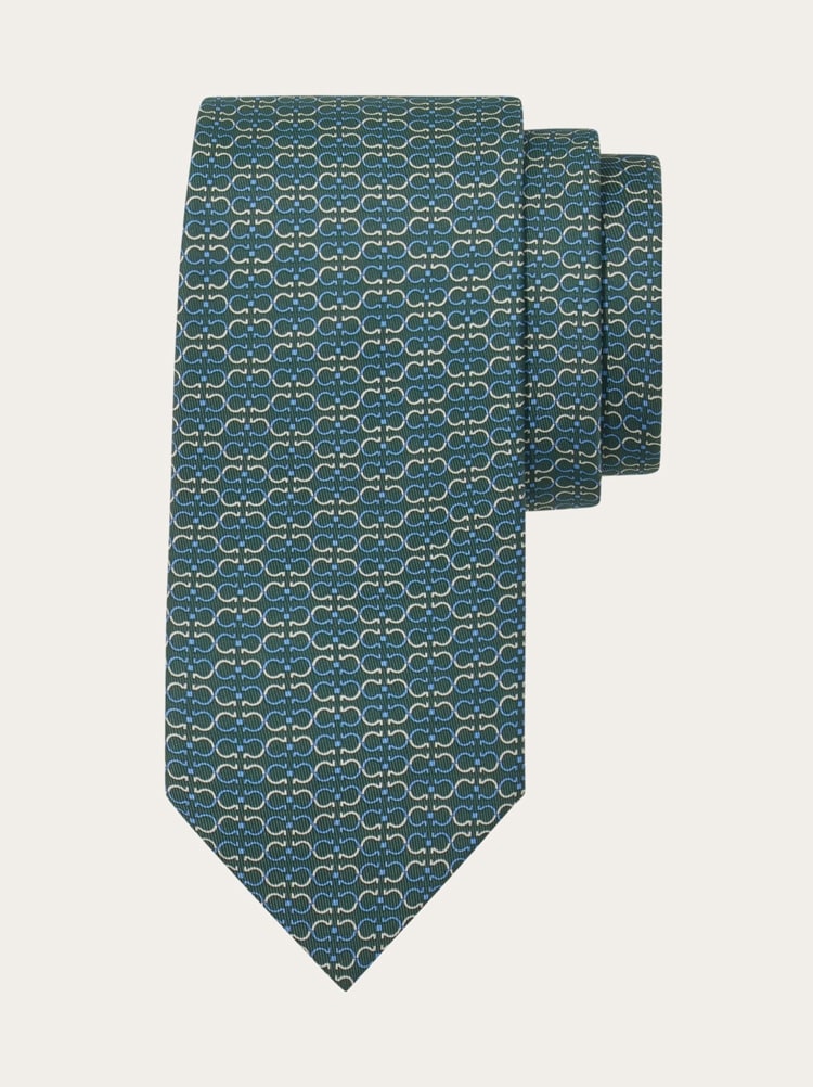 Gancini print silk tie Gallery image 1