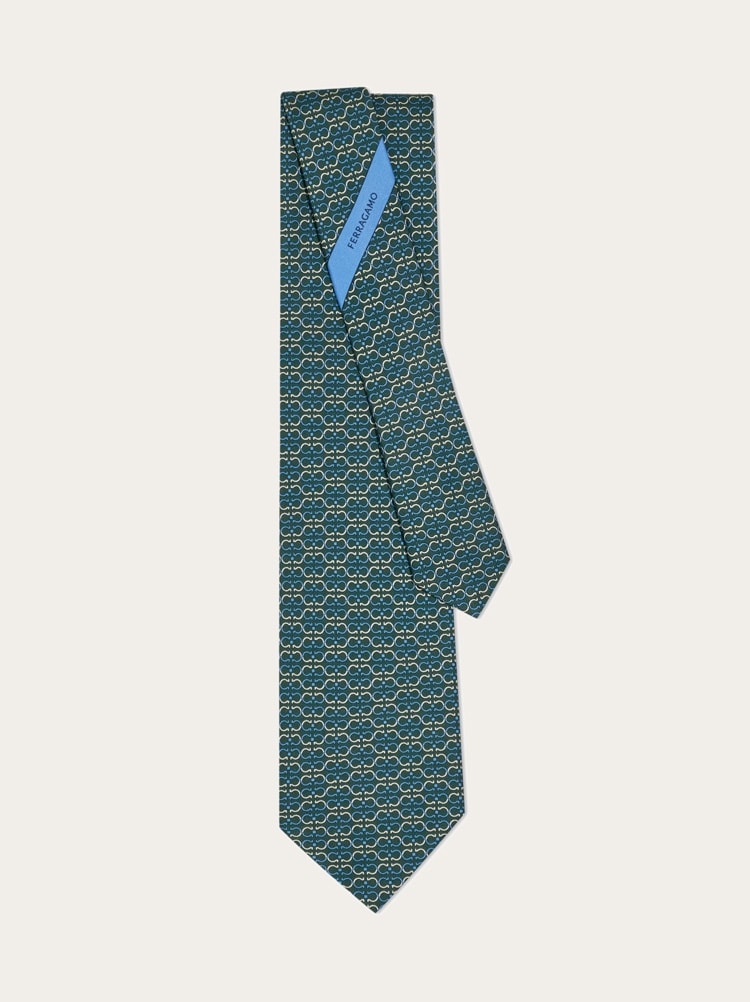 Gancini print silk tie Gallery image 3