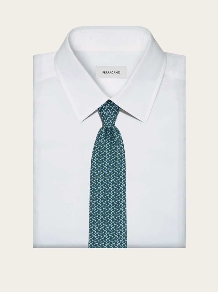 Gancini print silk tie Gallery image 4