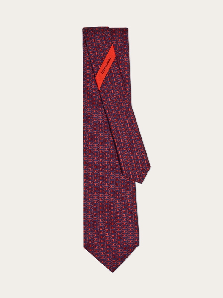 Gancini print silk tie Gallery image 3