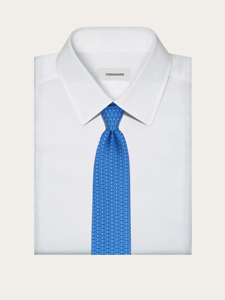 Gancini print silk tie Gallery image 4