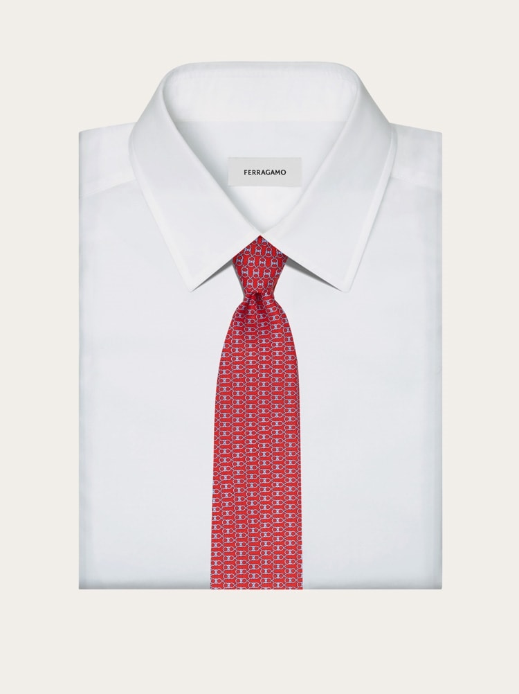 Gancini print silk tie Gallery image 4