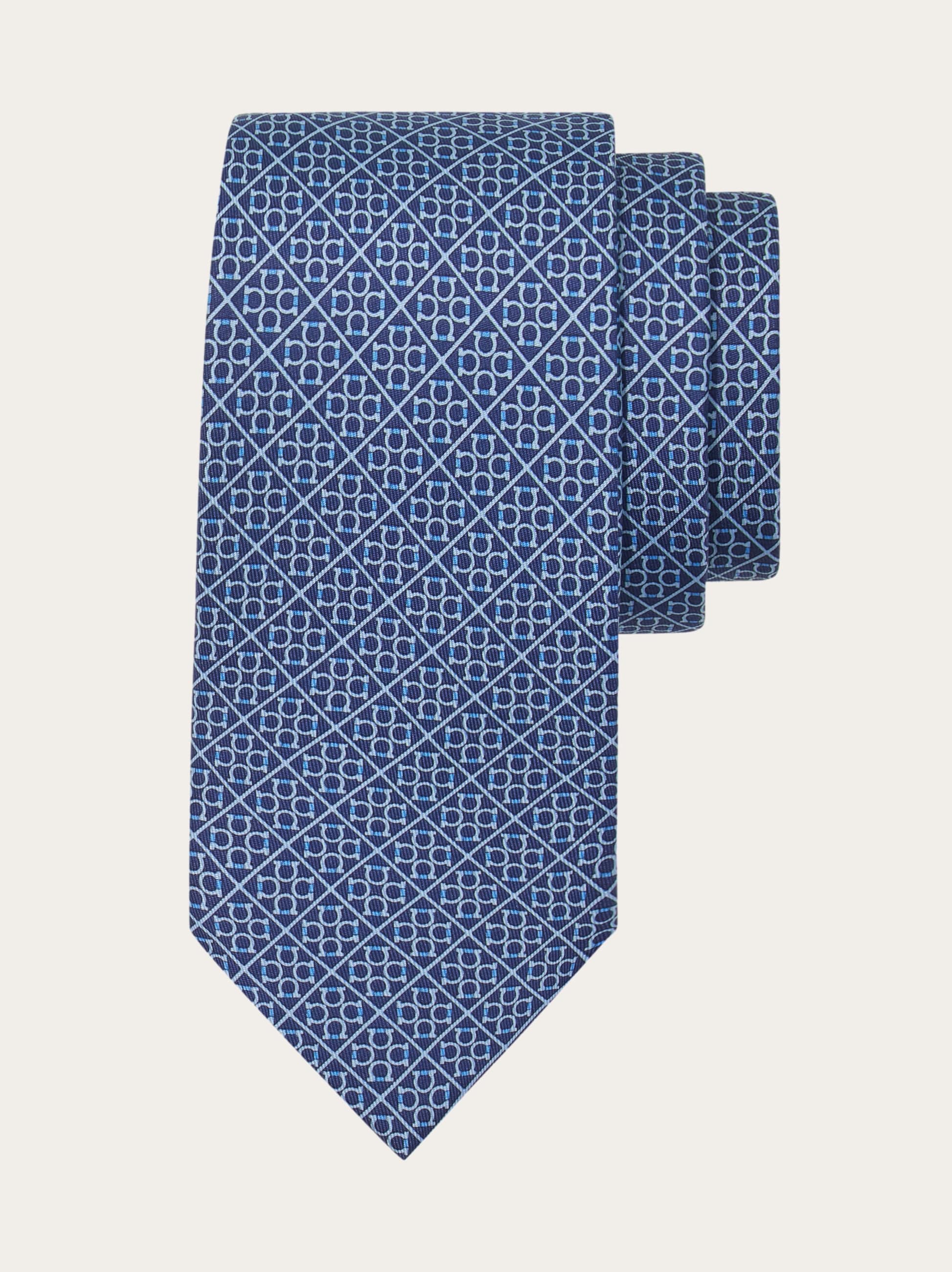 Square Gancini print silk tie - Men | Ferragamo
